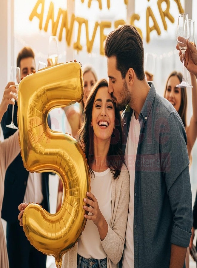 بروبسيكل بالون هيليوم ذهبي من رقائق معدنية على شكل الرقم 5، مقاس 32 بوصة، لتزيين حفلات أعياد الميلاد | بالونات على شكل الرقم 5، احتفالاً بالذكرى السنوية الخامسة | الرقم 5 - Image 4